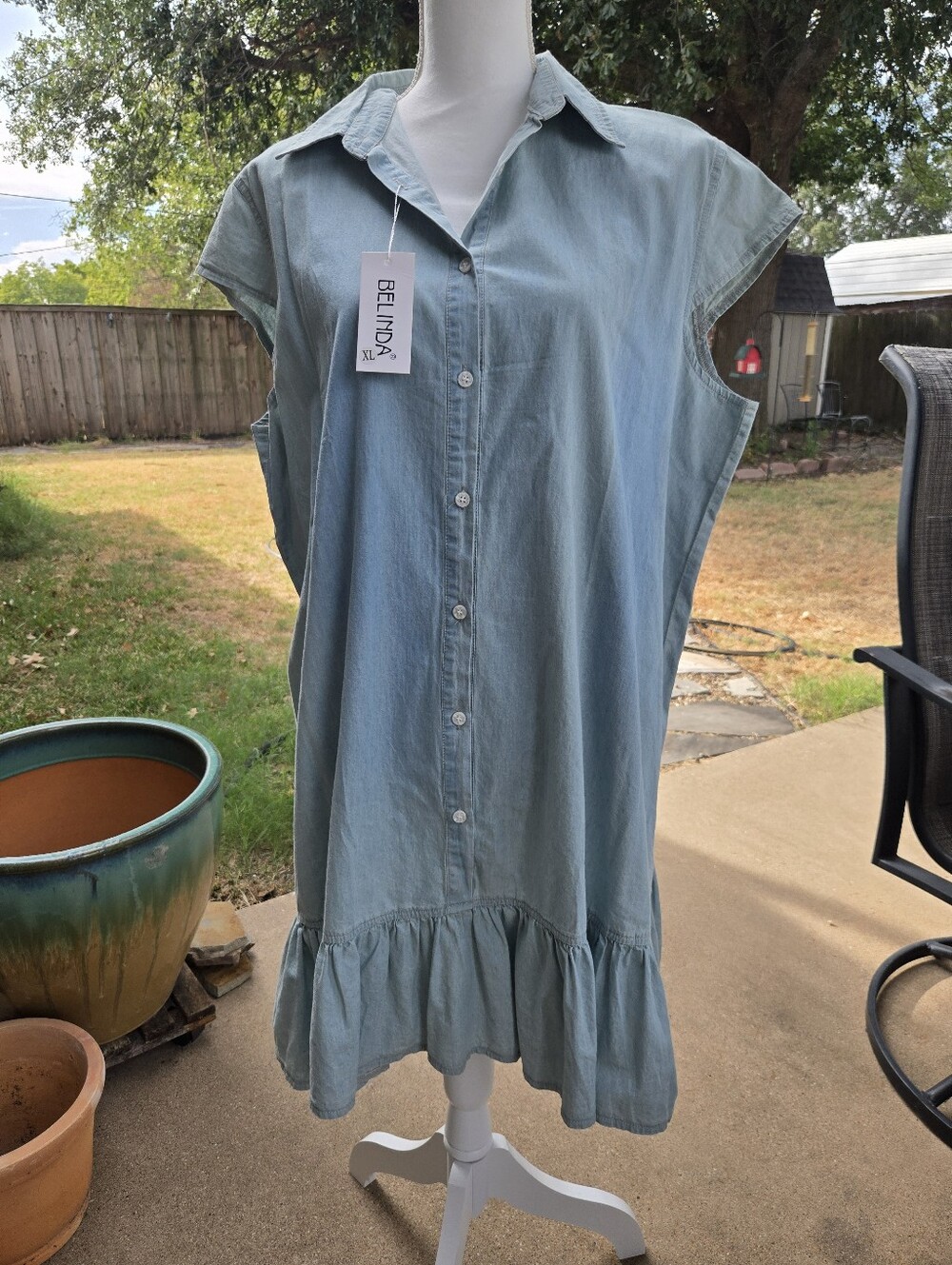 Sleeveless Light Blue Denim Shirt Dress
